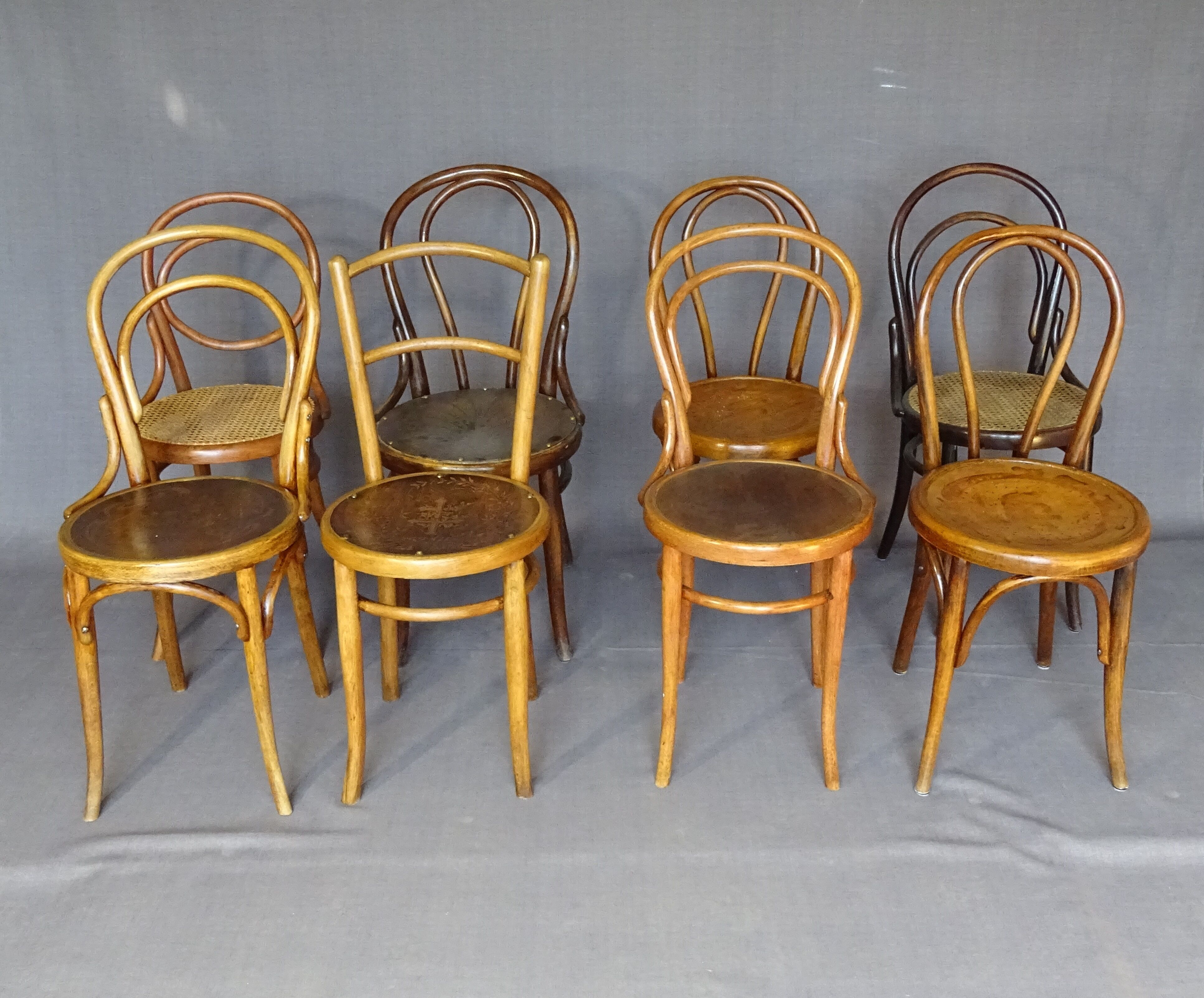 Set de 11 chaises bistrot bois et cannages, 1900/1915