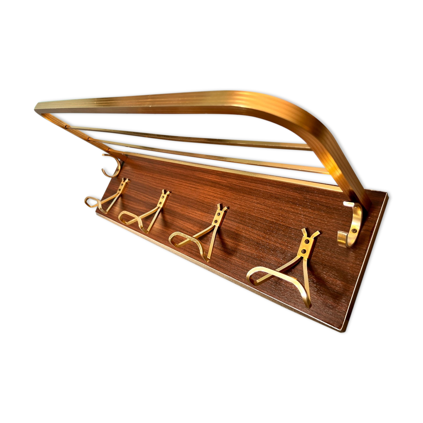 Vintage coat rack with 1970s repai décor