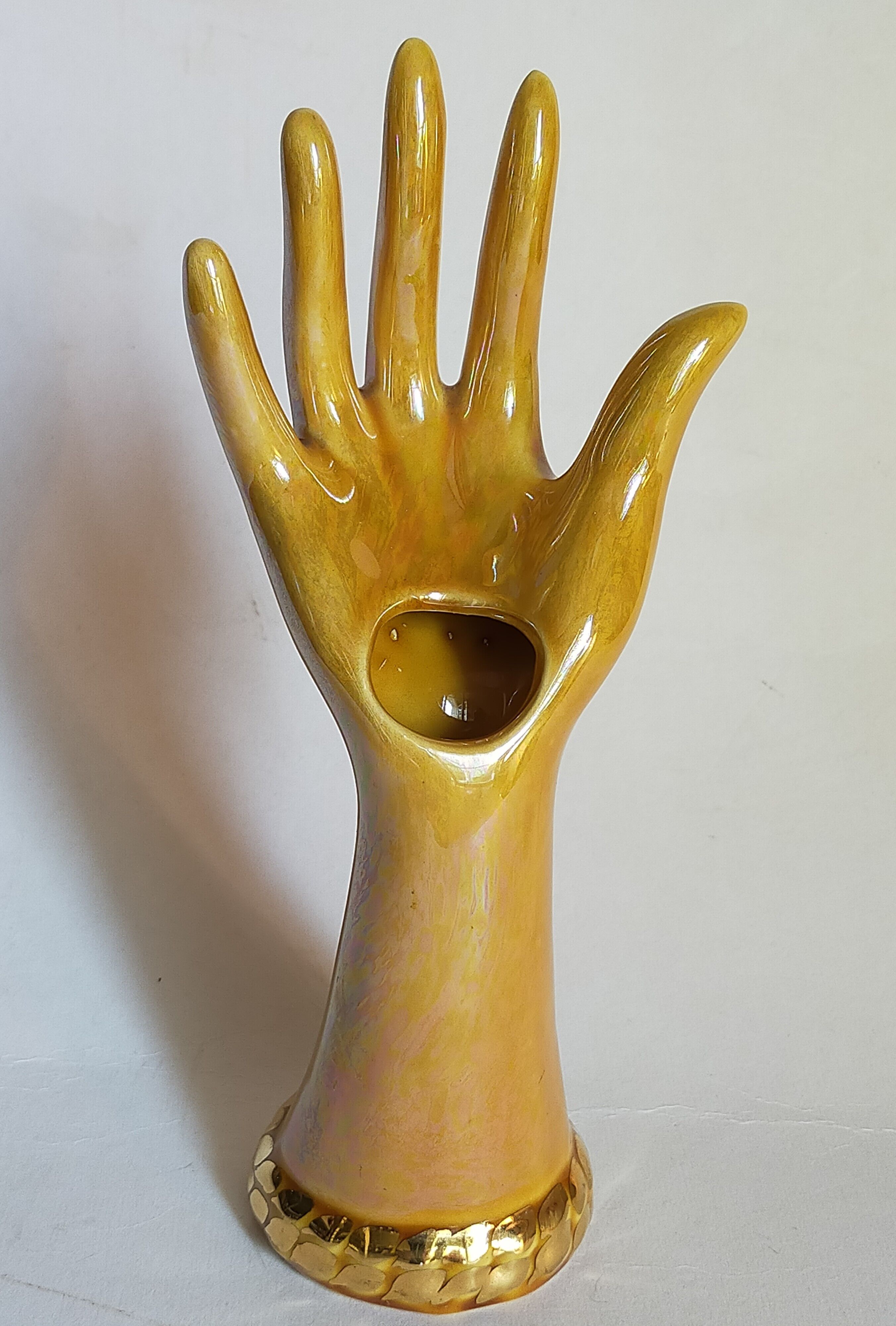 Soliflore baguier hand ceramic iridescent 50s