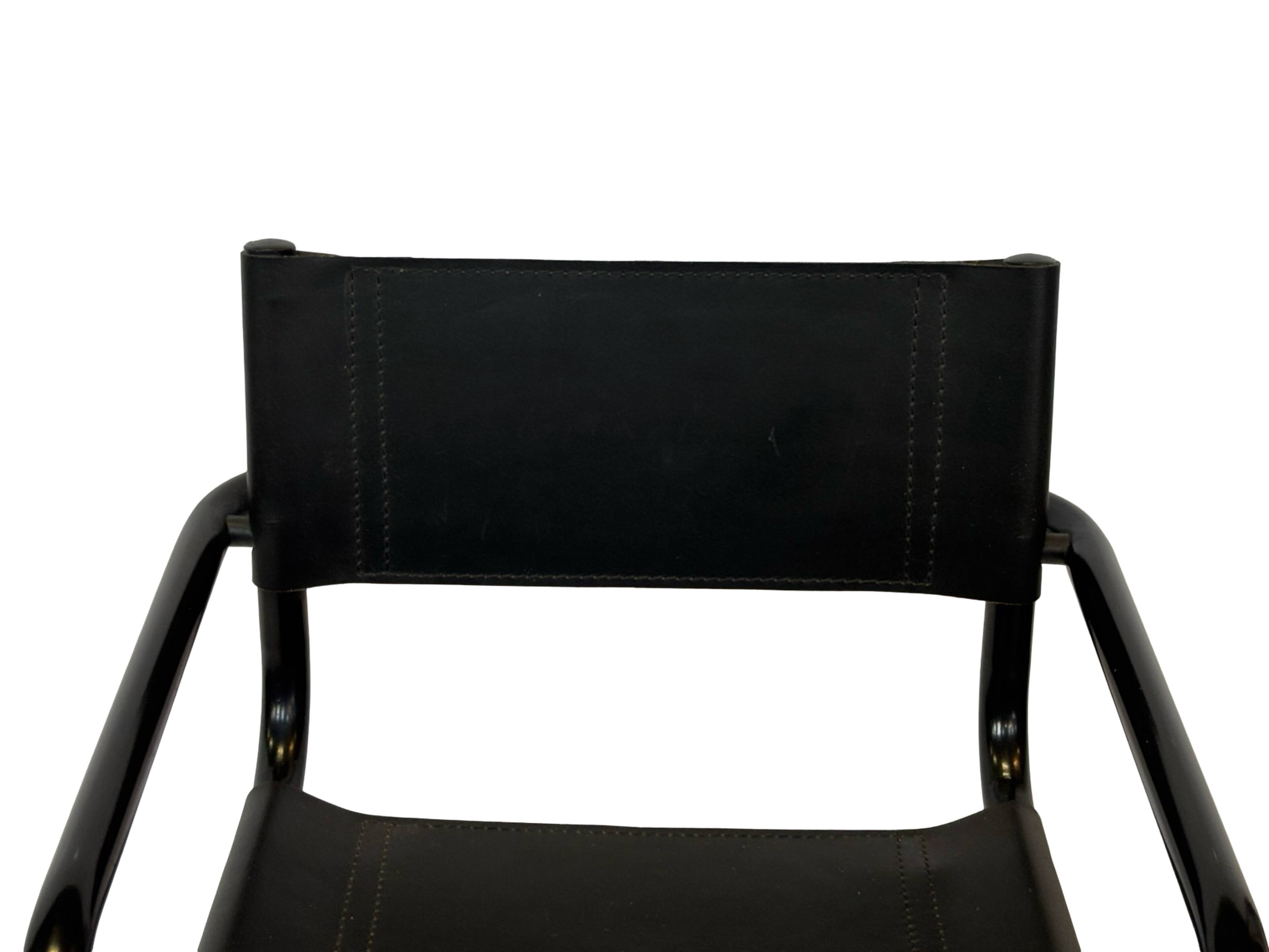 Vintage Black Leather & black frame Italian Modern Barstool
