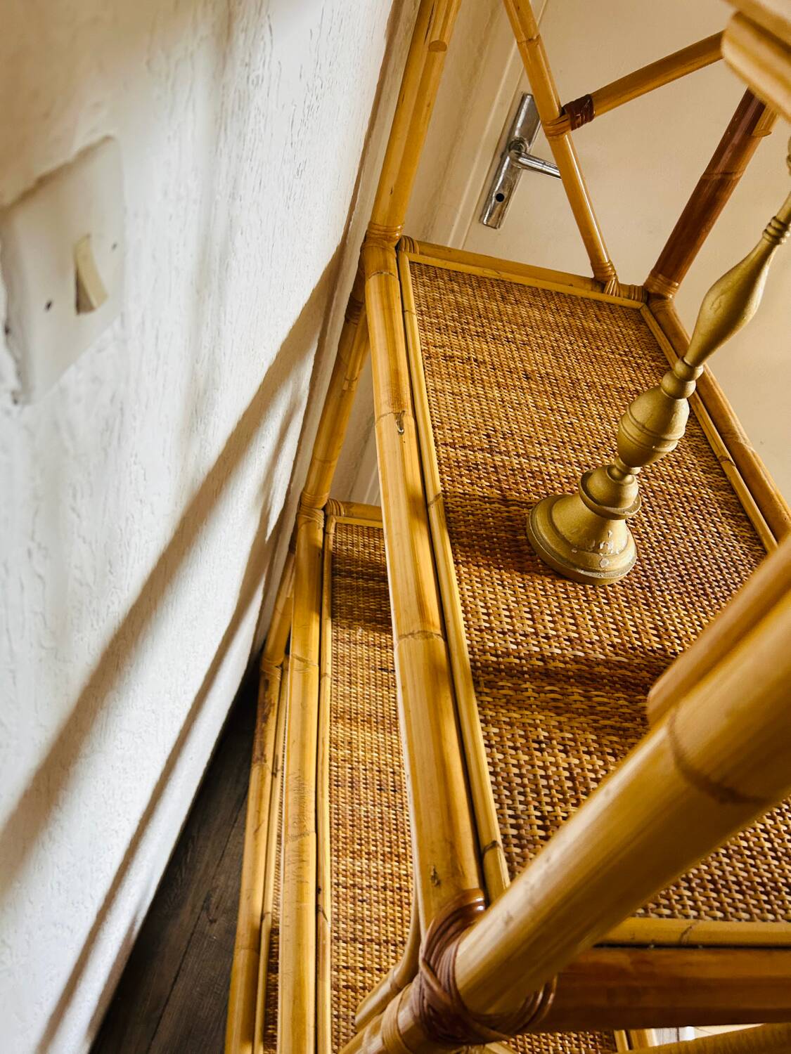 Vintage bamboo rattan shelf bookcase