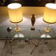 Pair Large Vintage Lamps, Glass & Brass