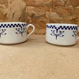 Pair Antique Creil & Montereau Mug Checkerboard Pattern Ceramic France