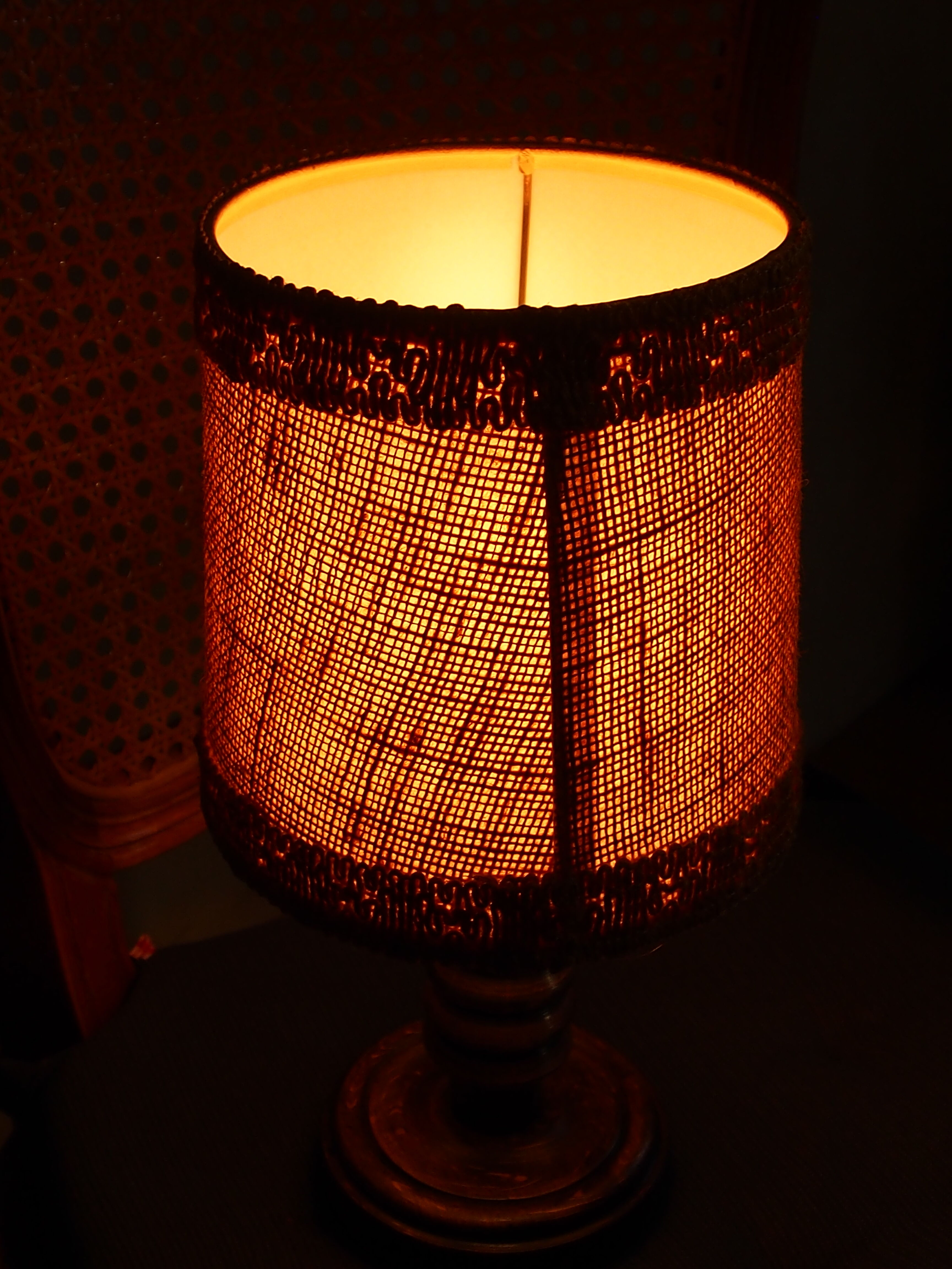 Vintage turned wooden candle holder lamp