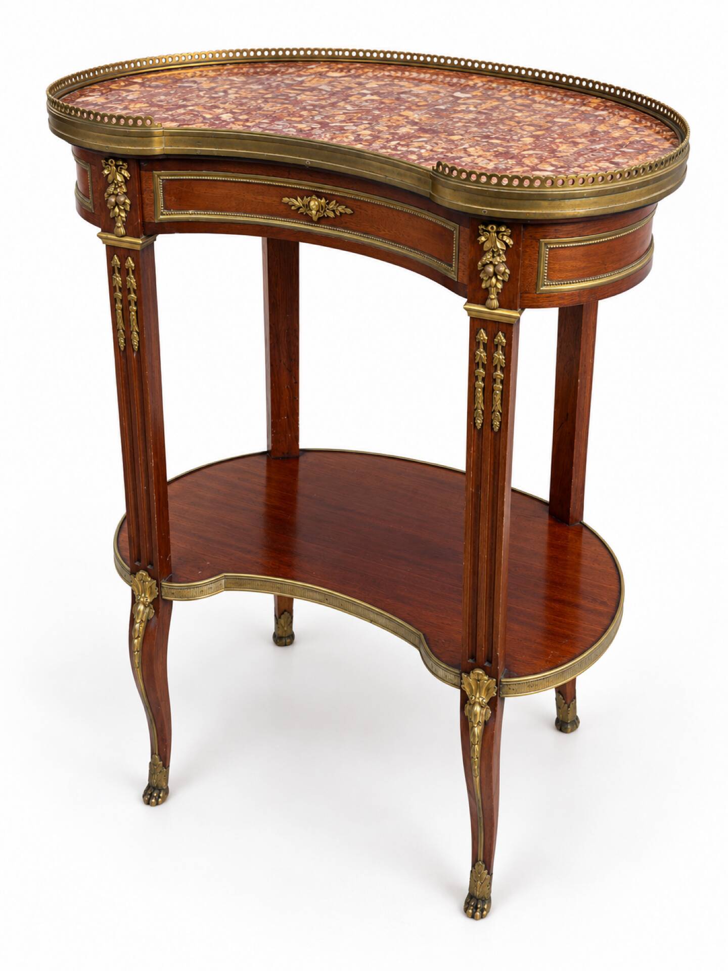 Kidney table in mahogany, brocatelle marble, Louis XV Transition, 19th century.