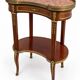 Kidney table in mahogany, brocatelle marble, Louis XV Transition, 19th century.