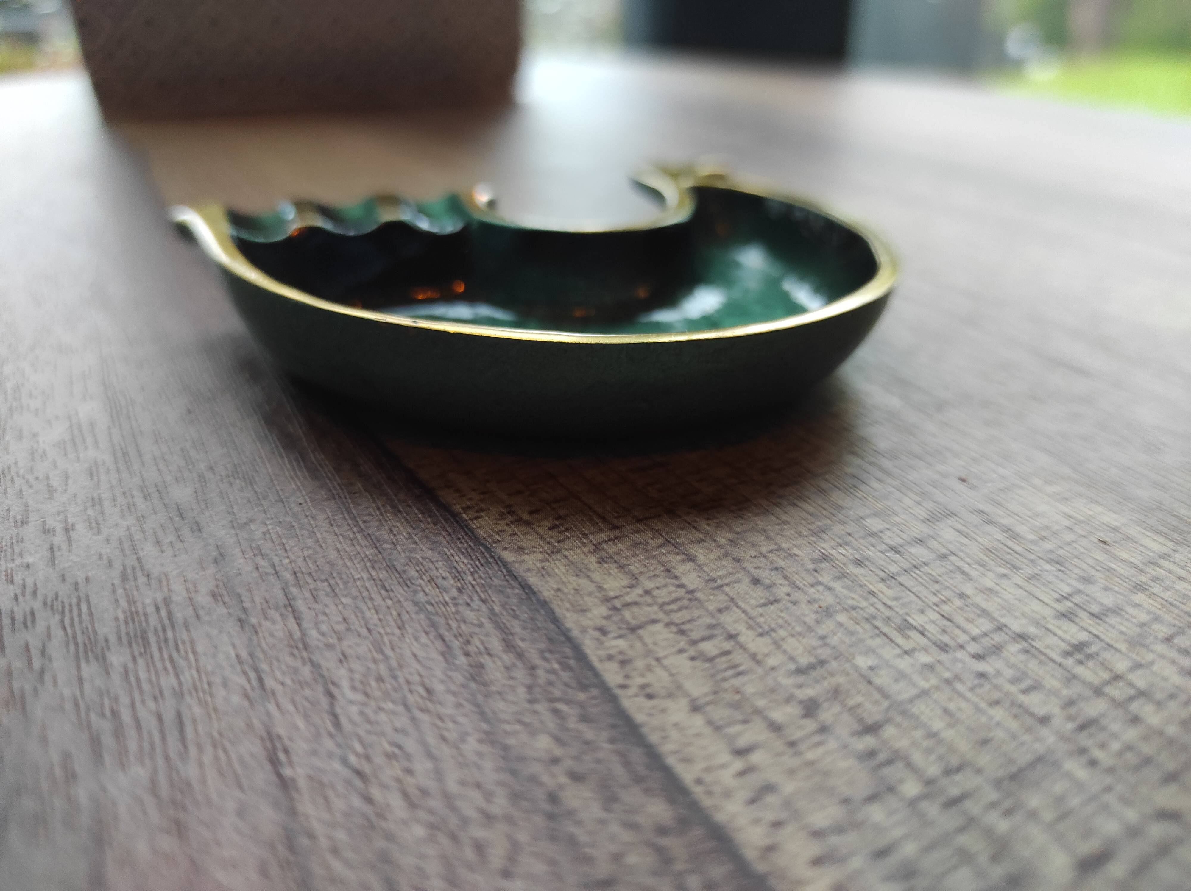 Decorative brass and green enamel bird-shaped ashtray