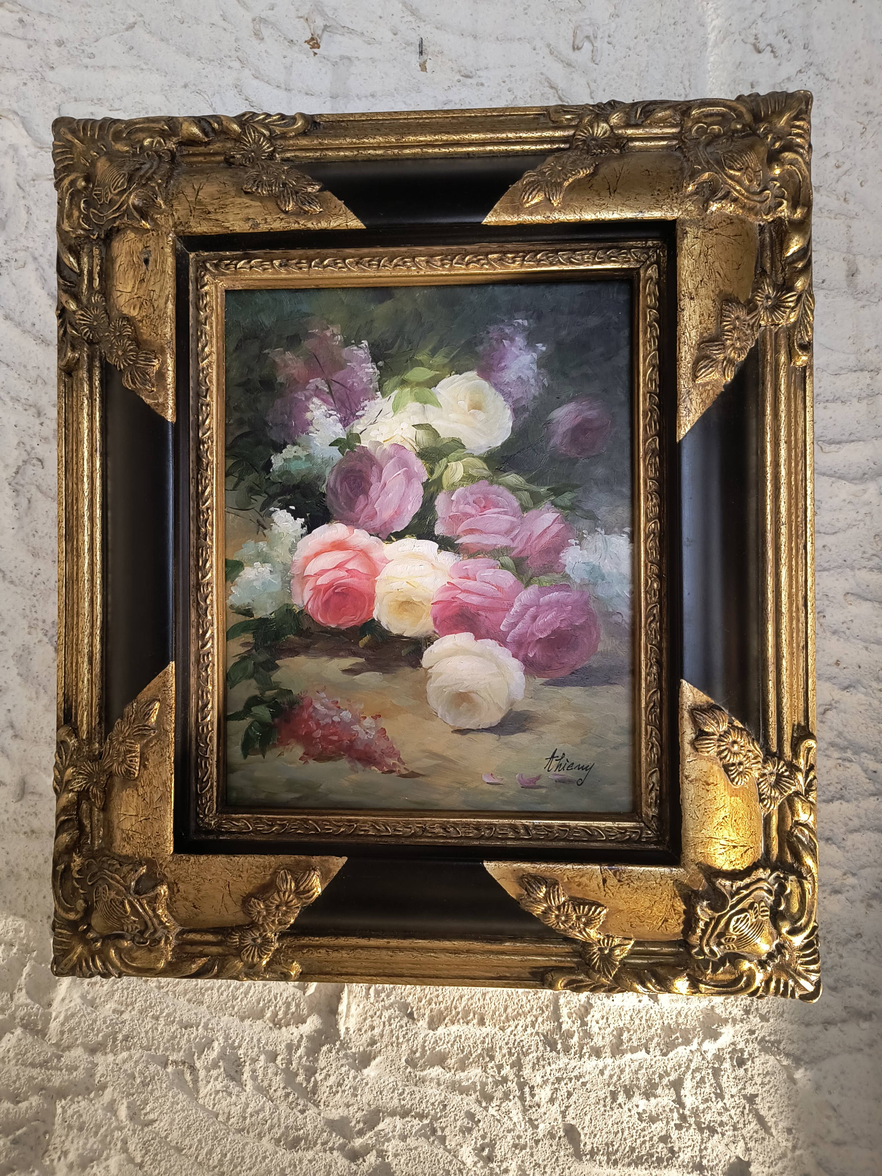 Oil on panel signed "Thierry" - Ornate frame