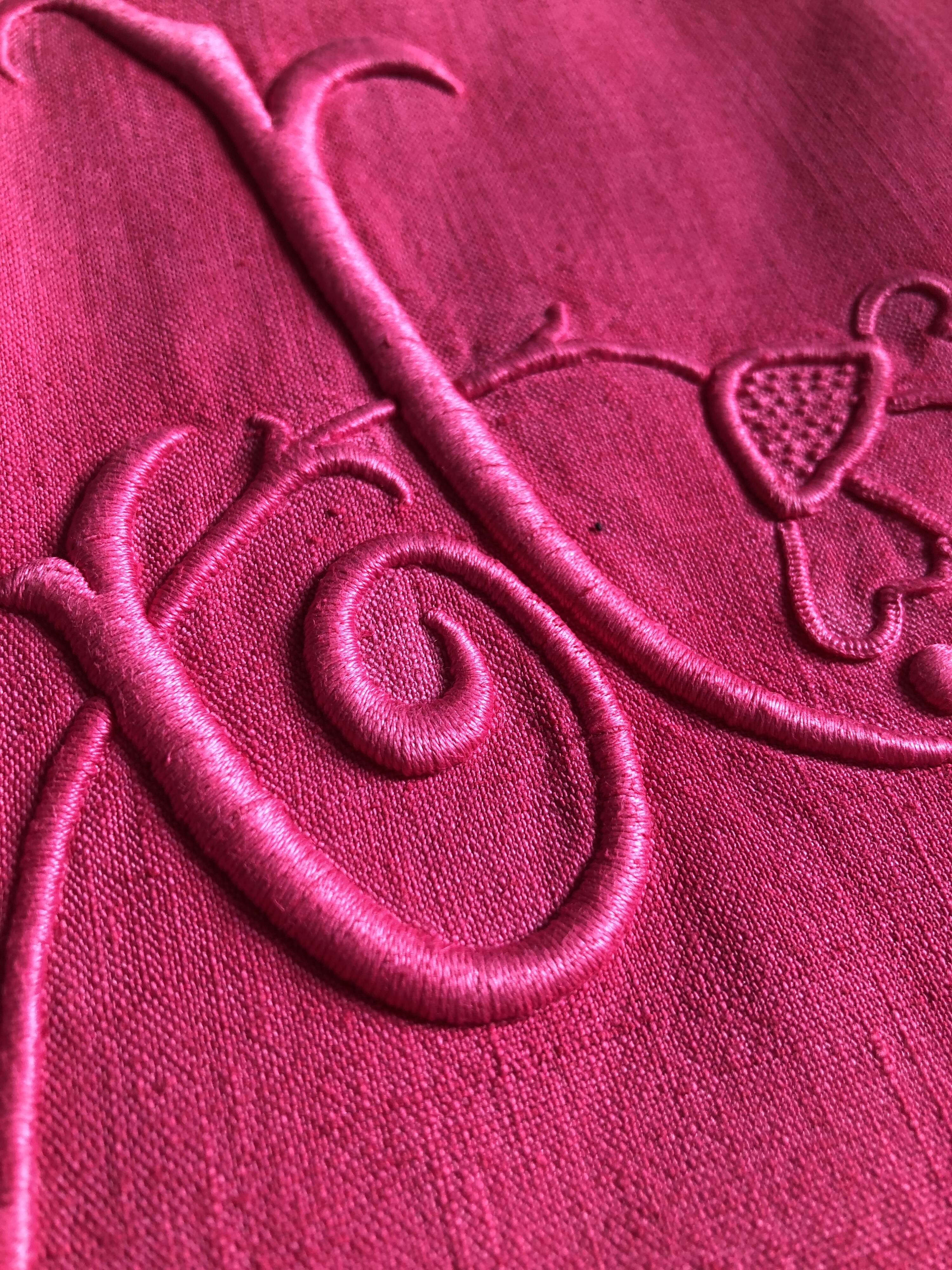 Antique Linen and Cotton Sheet Dyed in Fuchsia
