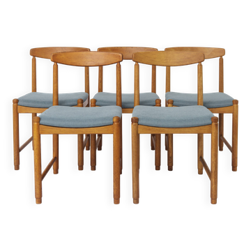 Ensemble de 5 chaises de salle à manger en chêne vintage Allemagne années 1960 style mid-century modern