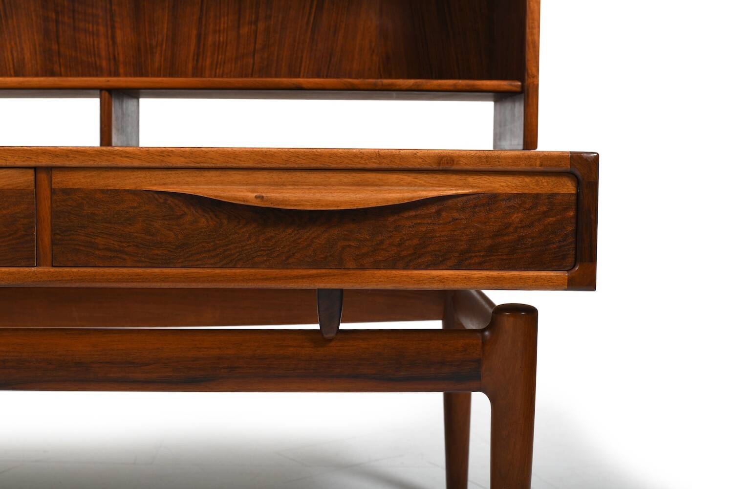 Kurt Østervig Low Walnut Sideboard with Bookcase Top 1950s