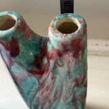 Vintage pair of turquoise and red ceramic candlesticks