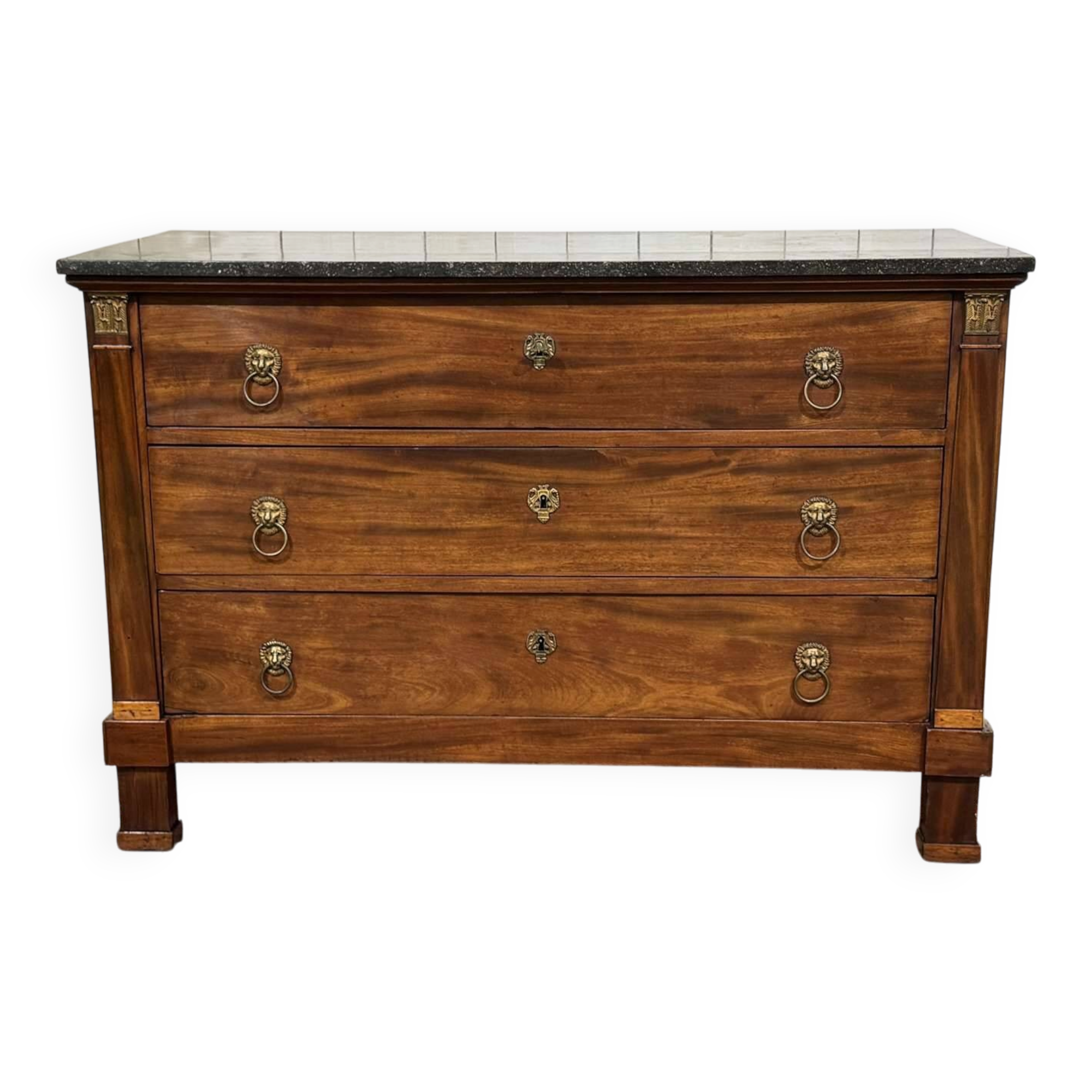 Empire commode in mahogany with marble top, 19th century.