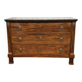 Empire commode in mahogany with marble top, 19th century.