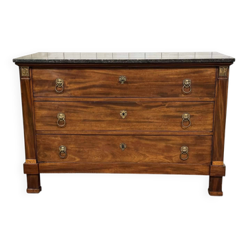 Empire commode in mahogany with marble top, 19th century.