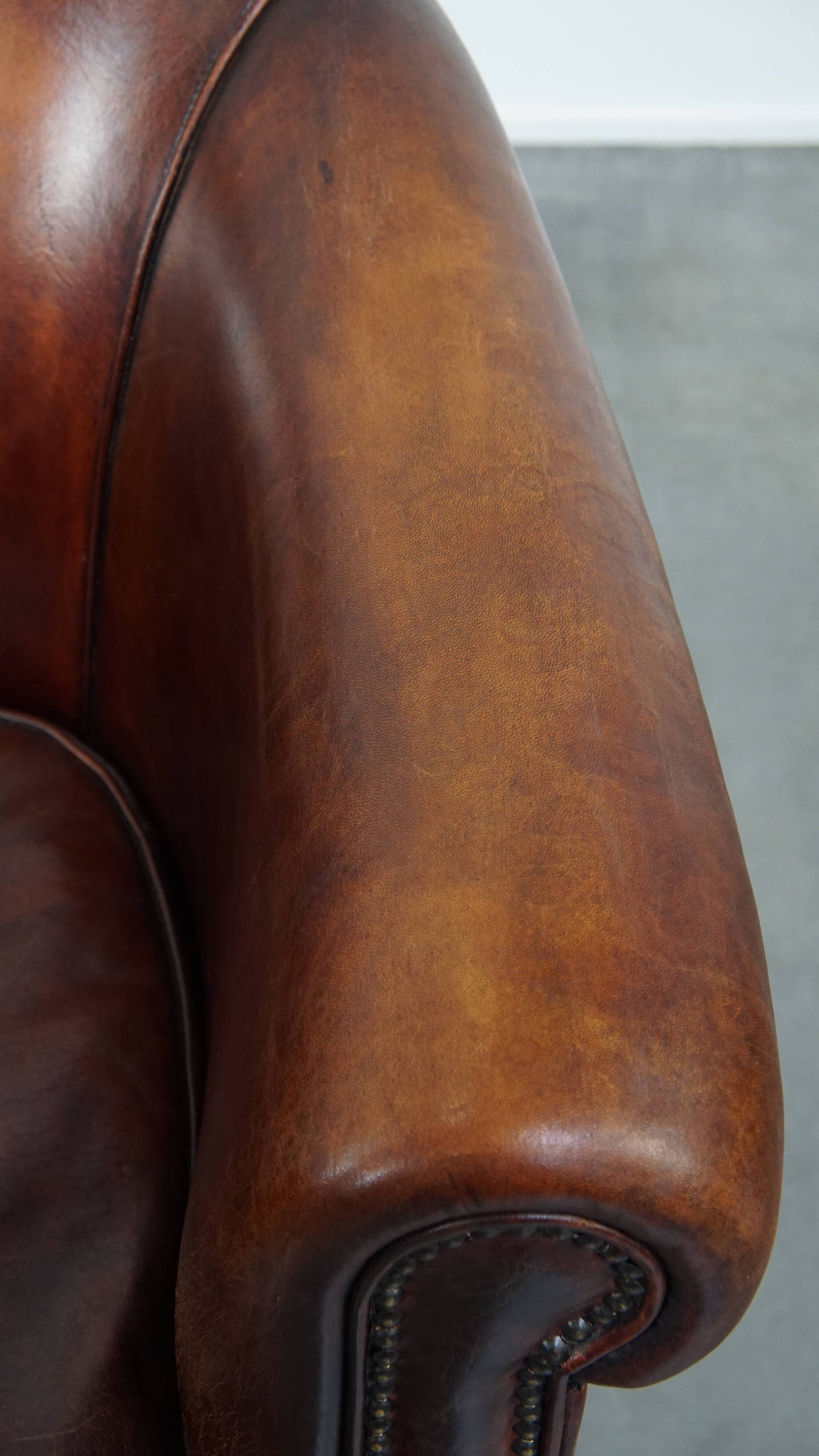 Sheepskin Leather Club Chair in a Cognac Tone