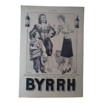 Publicité apéritif  Byrrh  plastification ( brillant ) issue revue d'époque