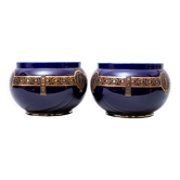 Pair of pot covers - signed and numbered sarreguemines - dark cobalt blue - xixth