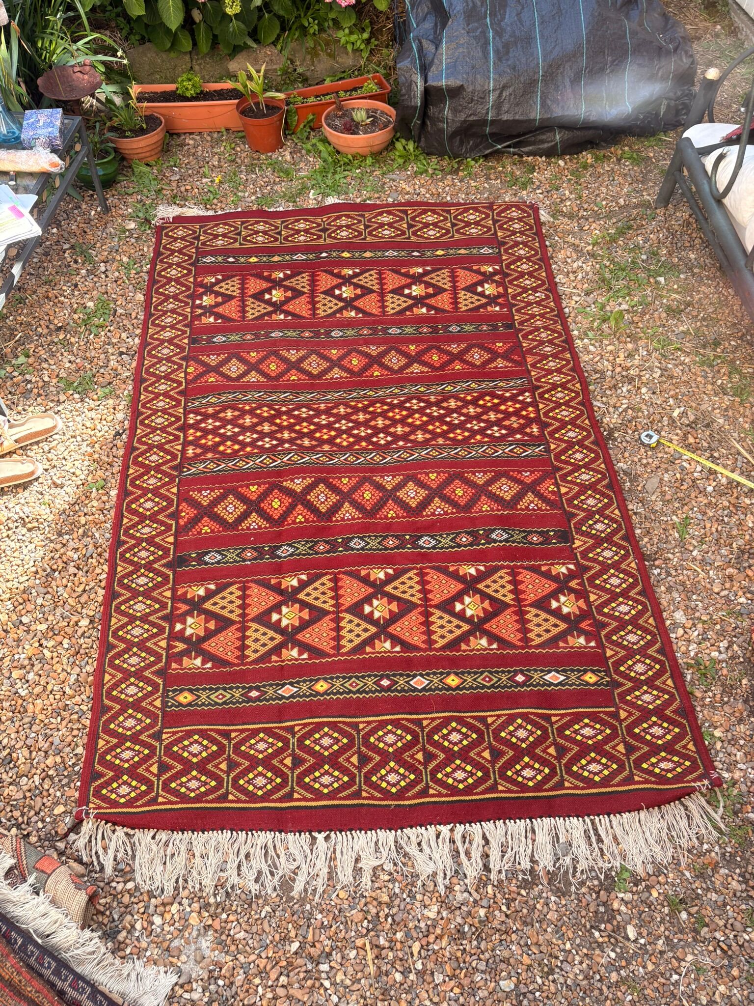 Vintage Boho Chic Berber Kilim Rug 200x115 Wool Tunisia Red