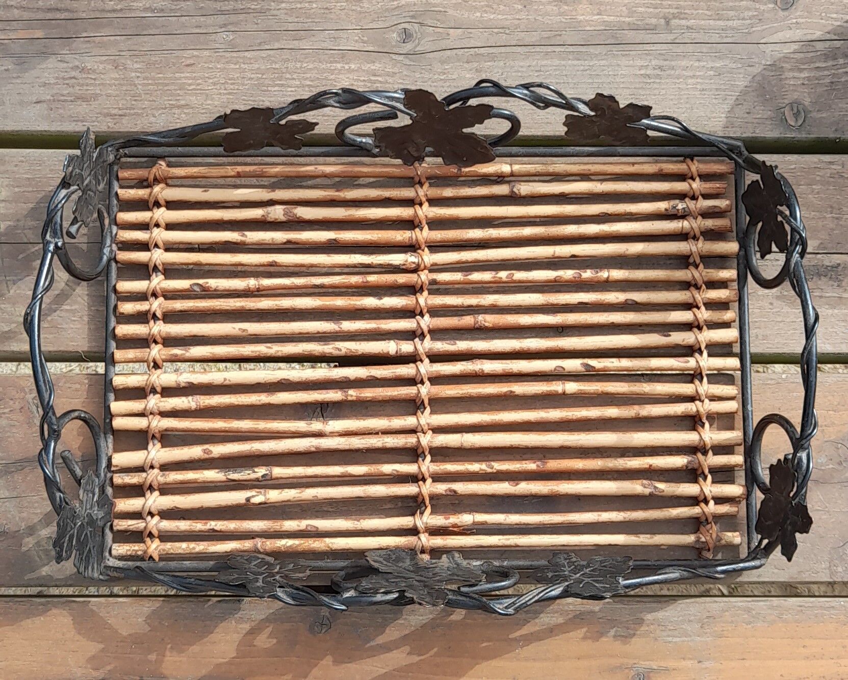 Metal and bamboo tray, vintage