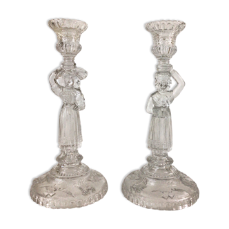 Pair of nineteenth glass candlesticks