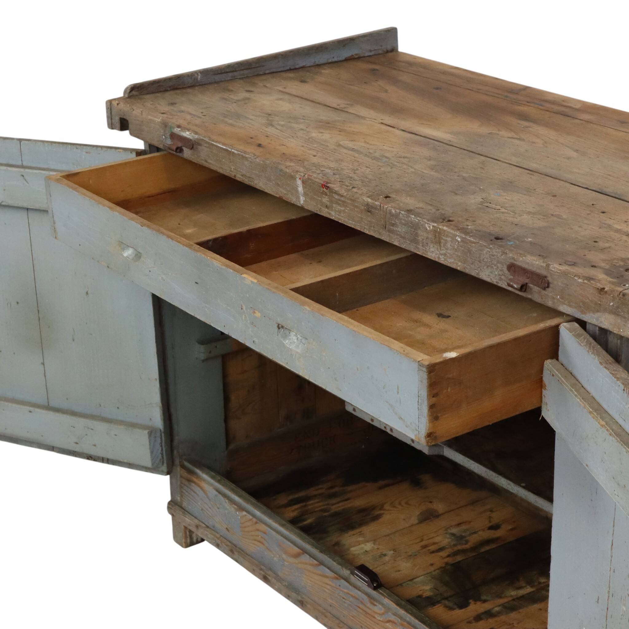 Characterful Old Blue Workbench Sideboard Unique 124cm