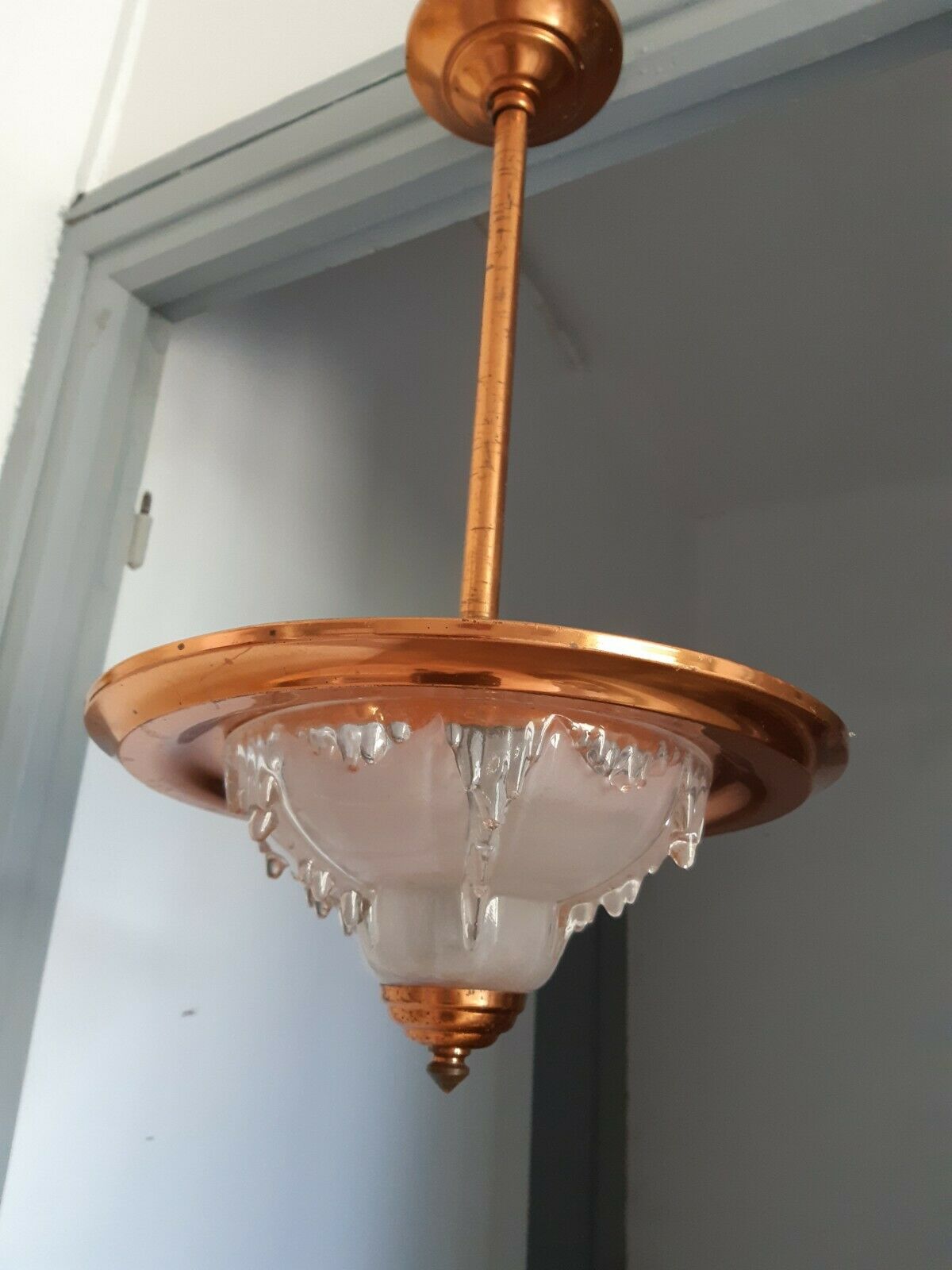 Suspension art deco Ezan copper and molded glass