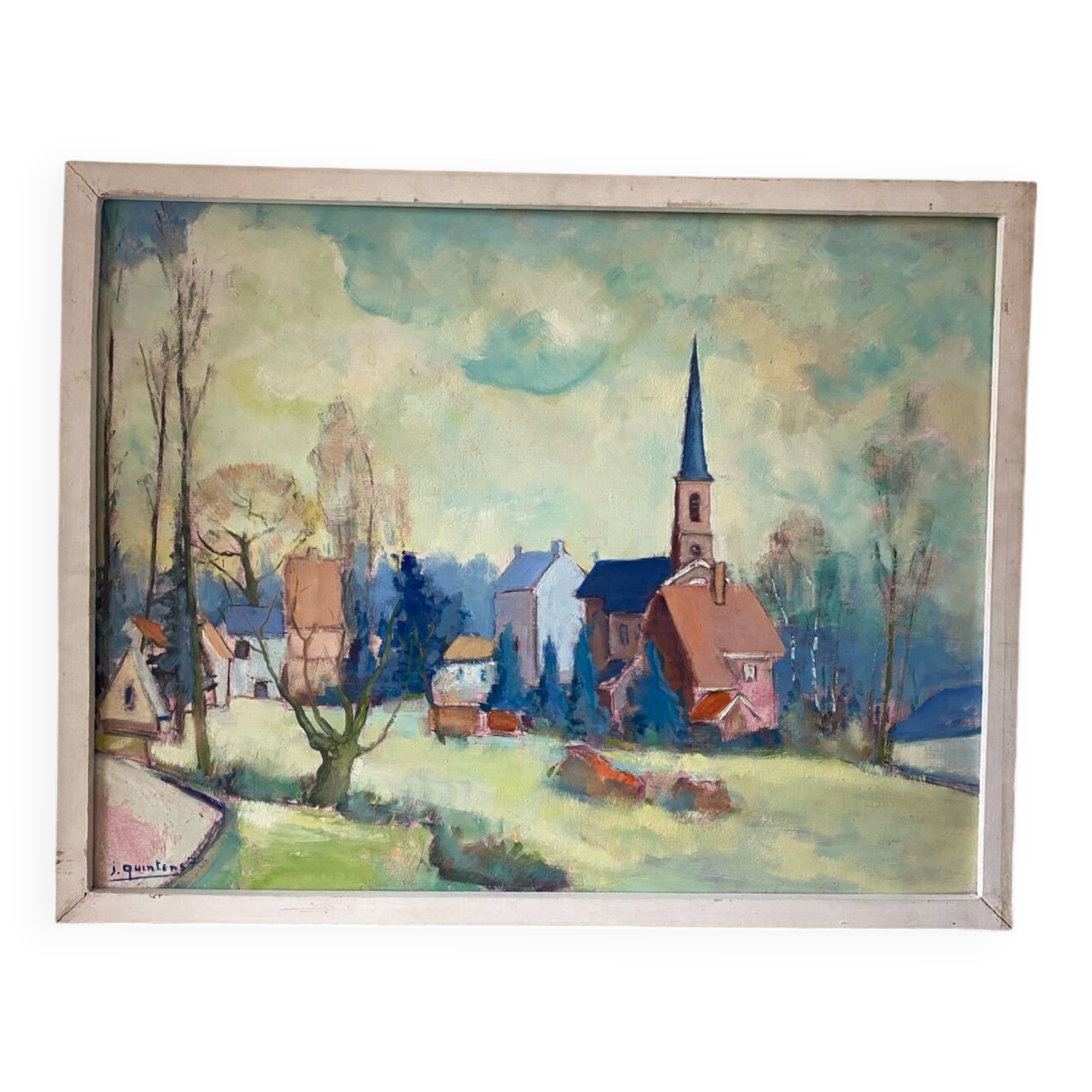 Signed village landscape