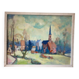 Signed village landscape