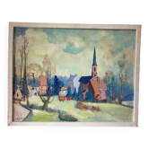 Signed village landscape