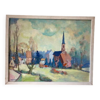 Signed village landscape
