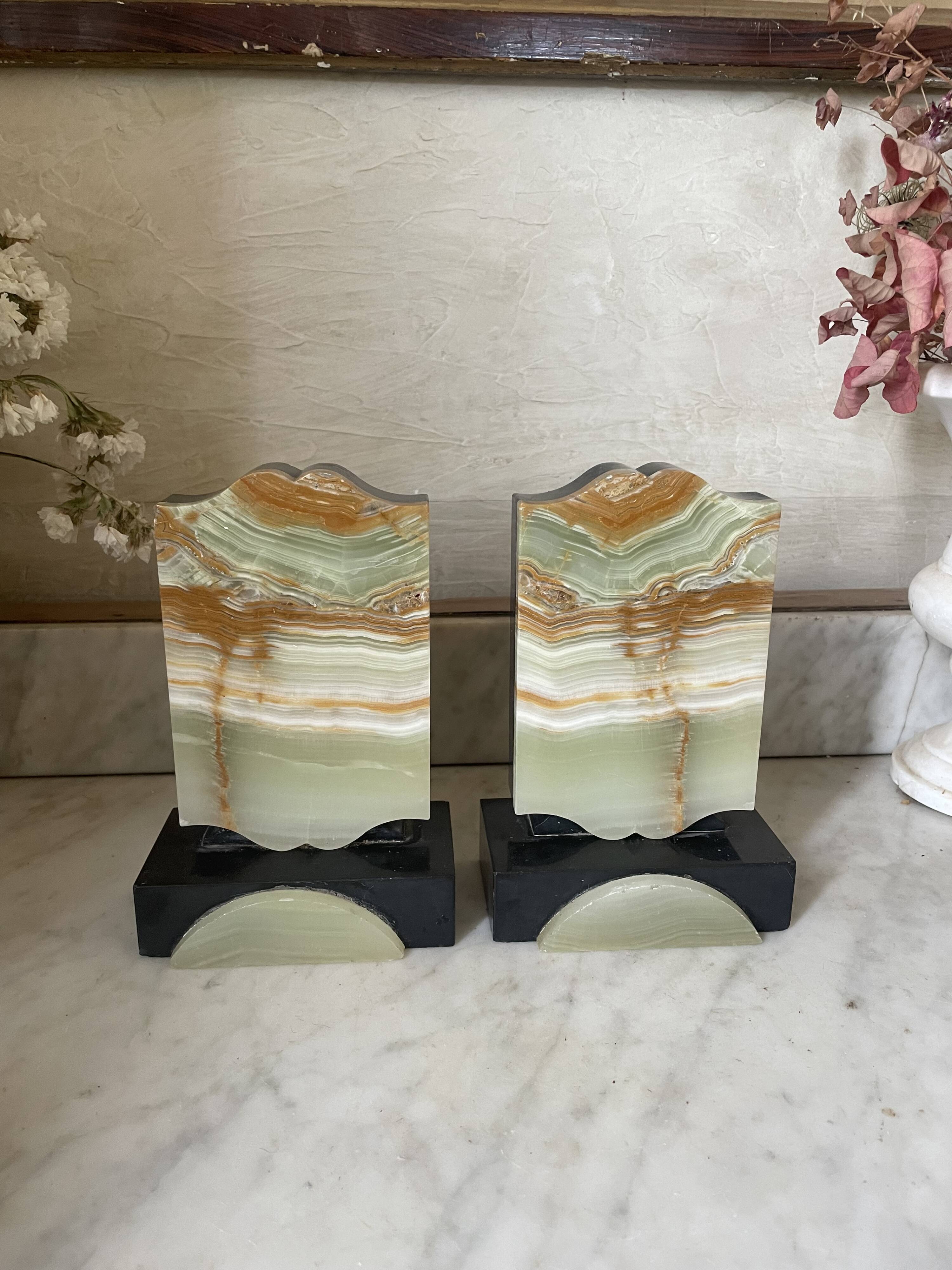 Art Deco onyx and marble bookends