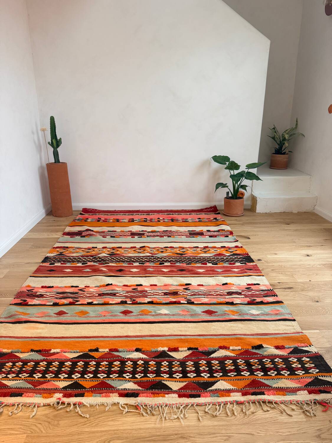 Vintage Berber rug, ancient Hanbel kilim.
