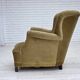 Fauteuil danois des années 1960, velours vert, bois de chêne.