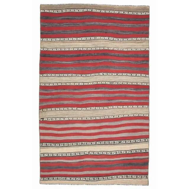1970s Vintage Turkish Oushak Handmade Wool Cotton Red Runner Rug 125x205