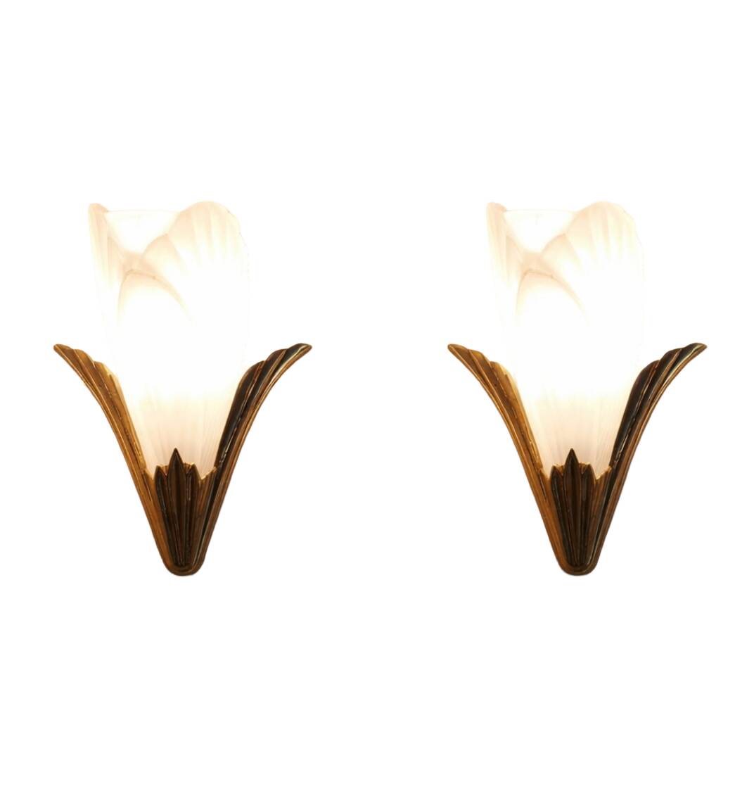 Paire d’appliques Art Déco “plume” en verre satiné