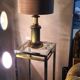 1970 wood and metal lamp in patinated riveted style with superb heavy lampshade in real wood sheet