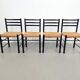 Mid-Century Dining Ladder Chairs with Rush Seats, 1960s, Set of 4