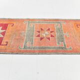3x11 Crimson & Grey Boho Hallway Rug, Handmade Turkish Wool Rug, 93x342Cm