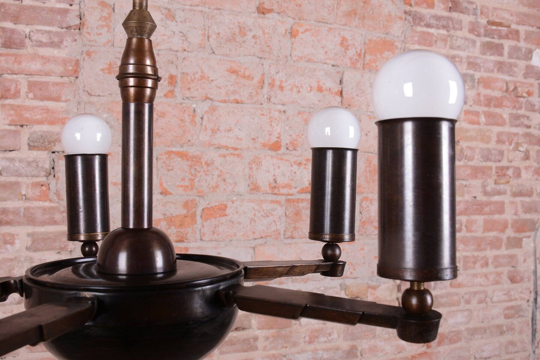 Cubist Chandelier in Brass and Bronze, Czech, 1910s