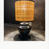 Black ceramic table lamp and fiber