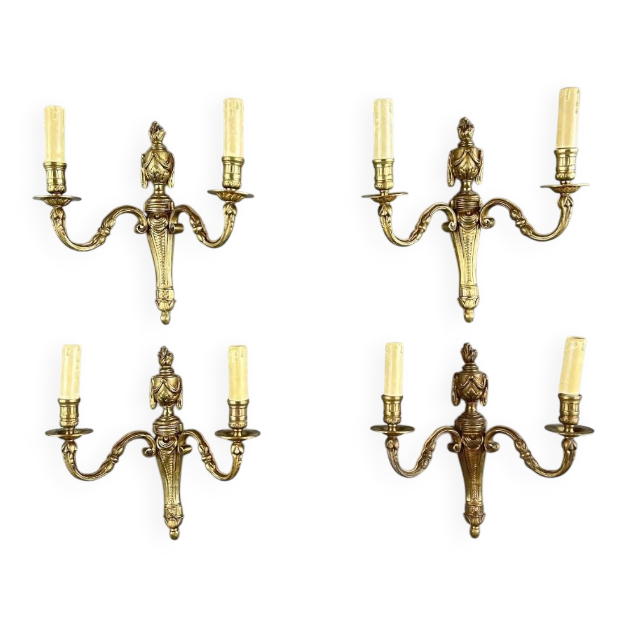 Set of four bronze wall sconces, Louis XVI style, 20th century.