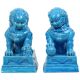 Large Temple Lion Statues Foo Dogs Blue Porcelain 25cm