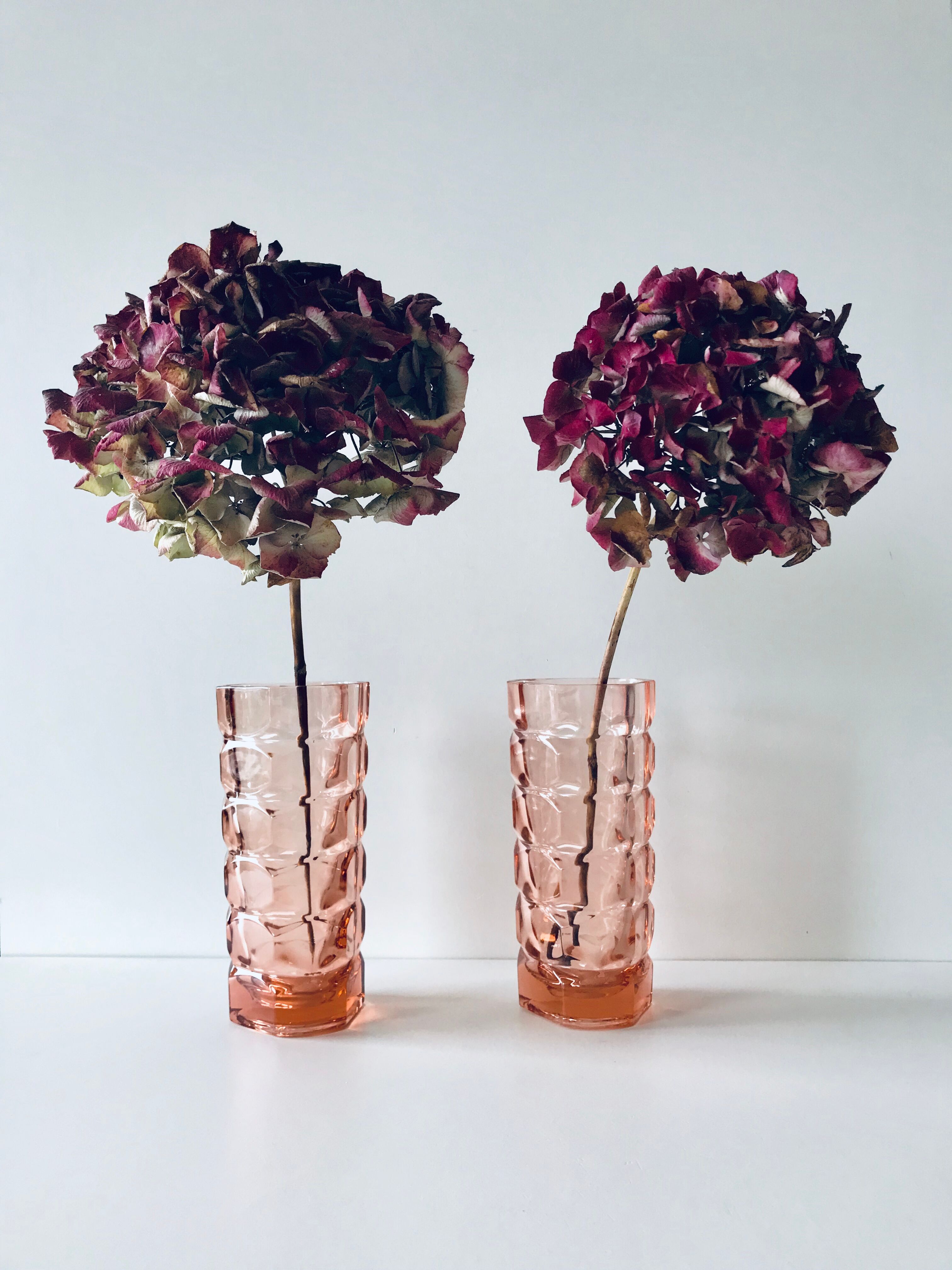 Pair of pink glass vases