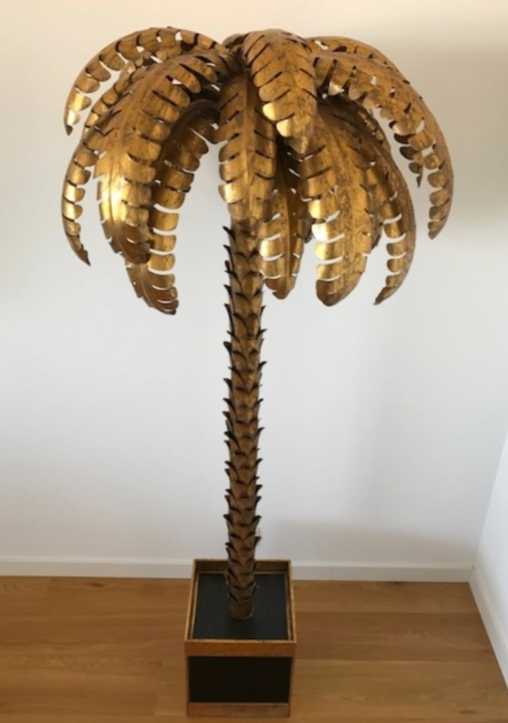 70s golden metal palm tree floor lamp