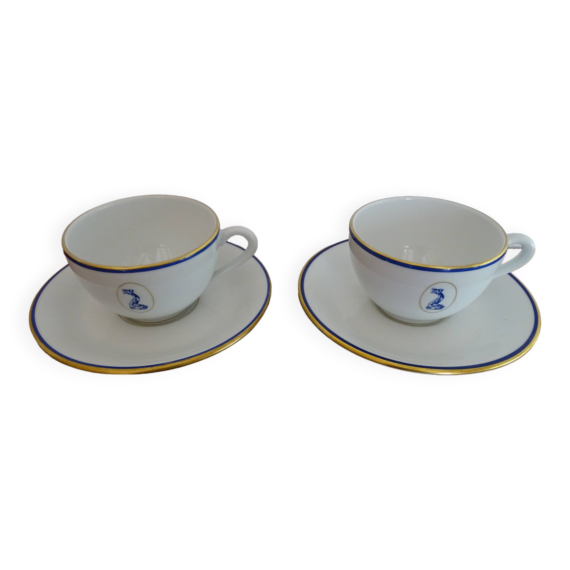 2 Bernardaud Limoges porcelain chocolate cups dolphin model - B & Cie