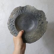 asymmetrical brutalist stoneware bowl signed Vintage