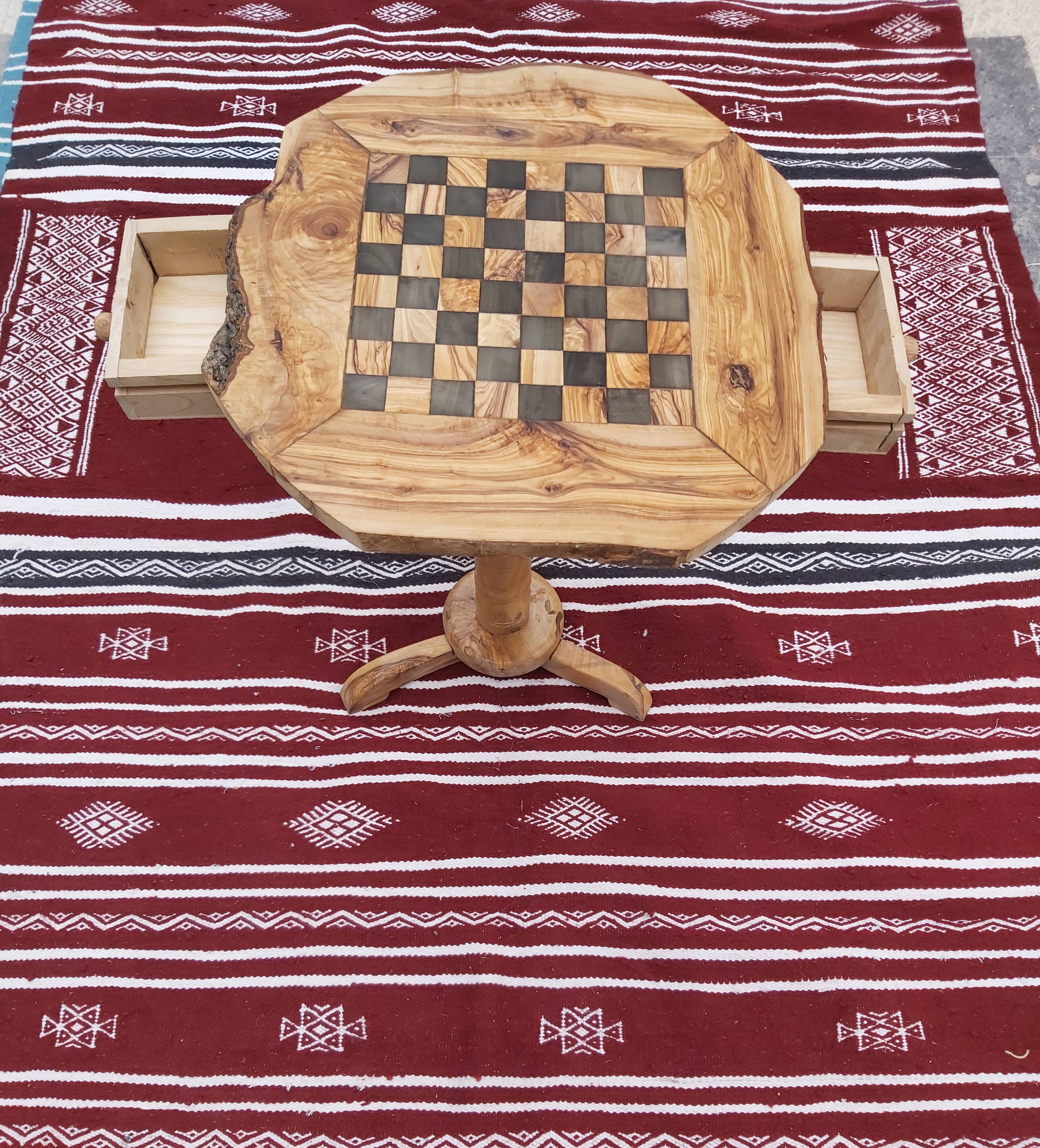 rustic olive wood chess table