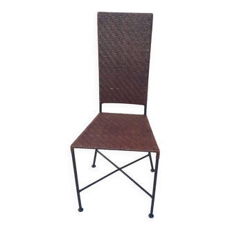 Vintage wrought iron and caned rattan garden chair from the 1950s