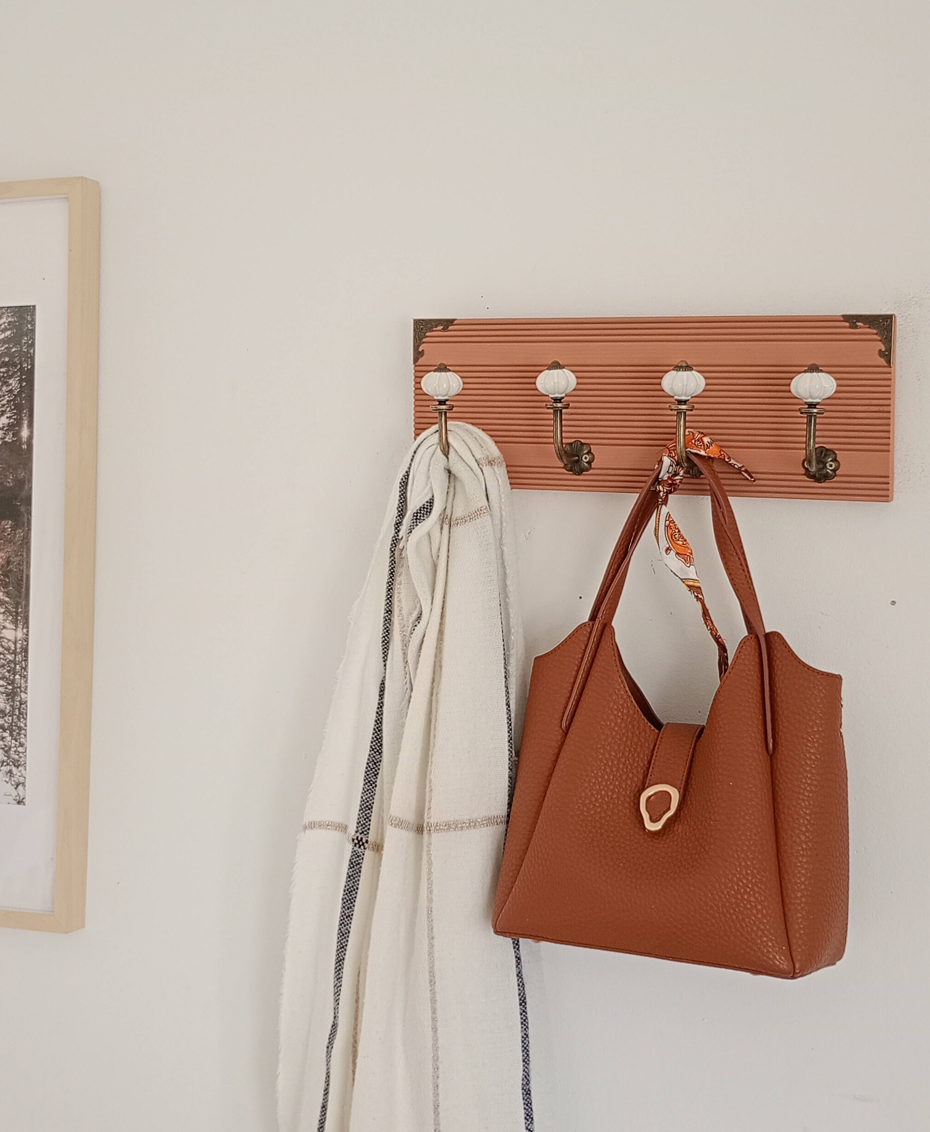 Wall coat rack 40 cm – 4 ceramic hooks | Vintage style